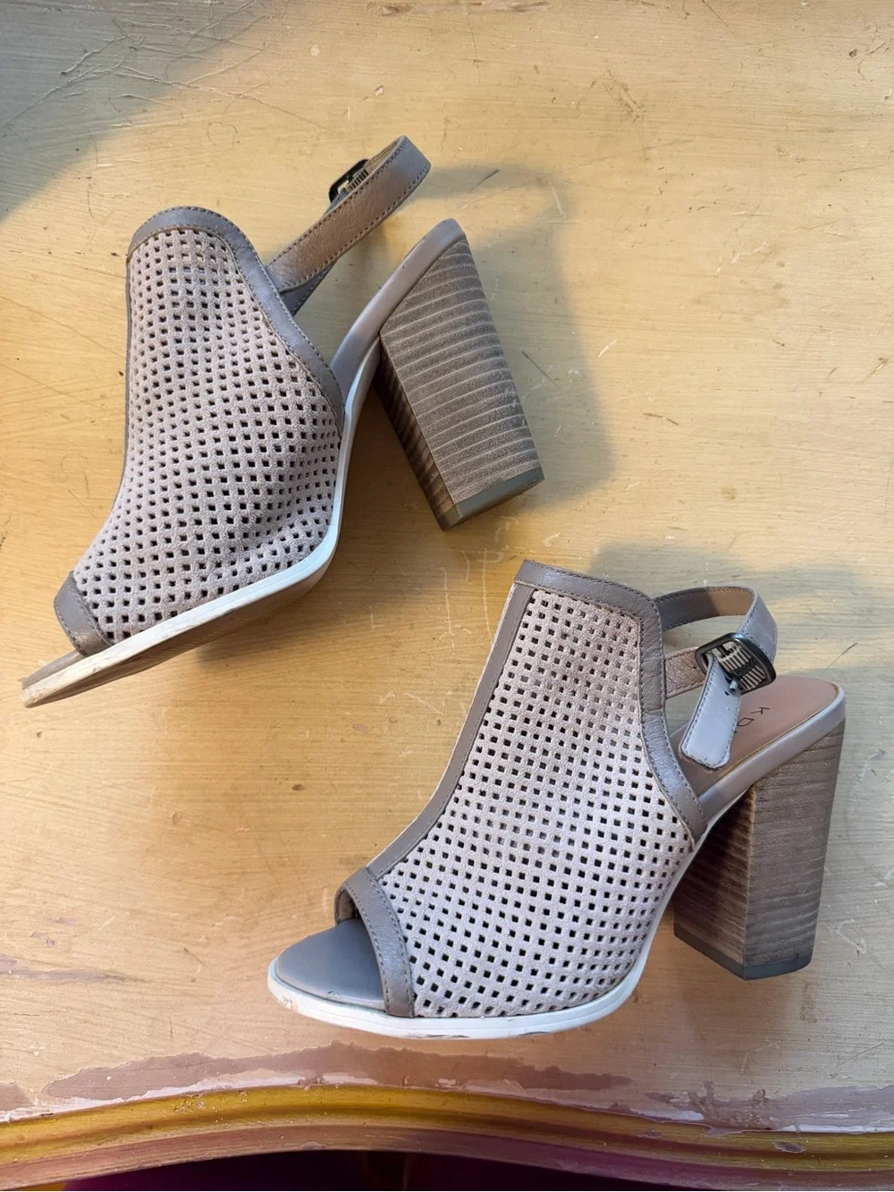 Kelsi Dagger Women's Taupe Perforated Block Heel Slingback Sandals